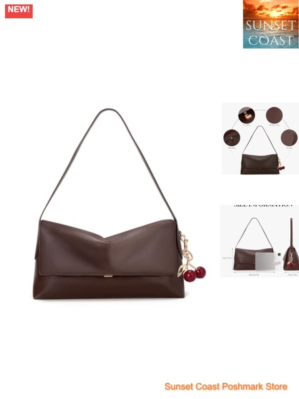 Large Hobo Shoulder Bag Faux Leather Slouchy Cherry Charm Handbag